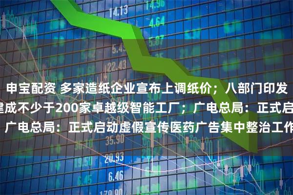 申宝配资 多家造纸企业宣布上调纸价；八部门印发方案：目标到2027年建成不少于200家卓越级智能工厂；广电总局：正式启动虚假宣传医药广告集中整治工作｜Do早报
