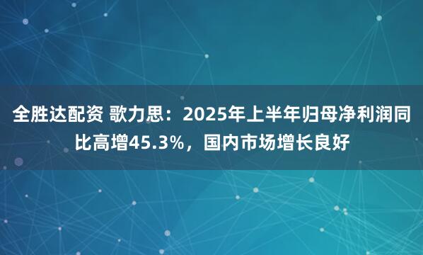 全胜达配资 歌力思：2025年上半年归母净利润同比高增45.3%，国内市场增长良好
